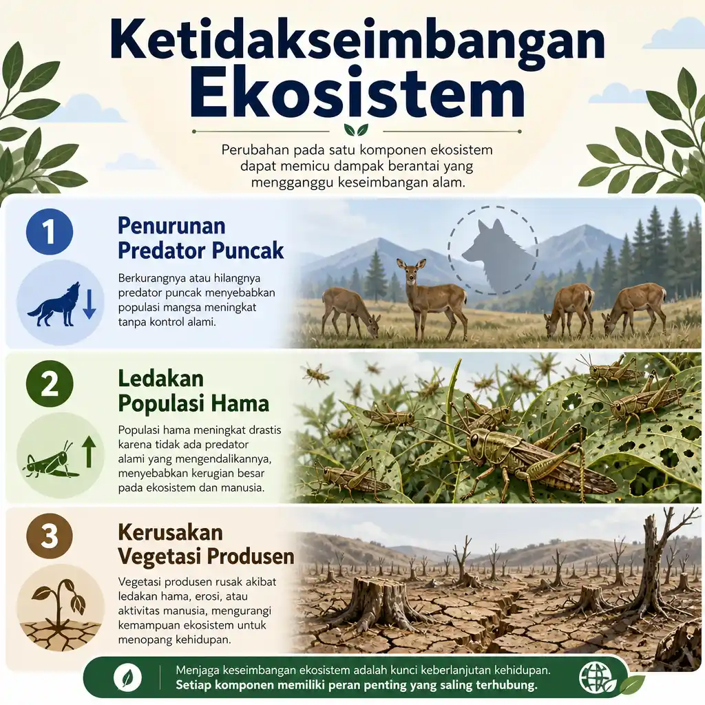 Infografis Analisis Ketidakseimbangan Ekosistem Akibat Perubahan Populasi